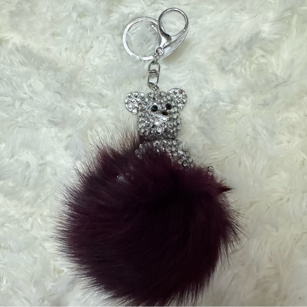 NWT BEDAZZLED BEAR POM POM KEYCHAIN